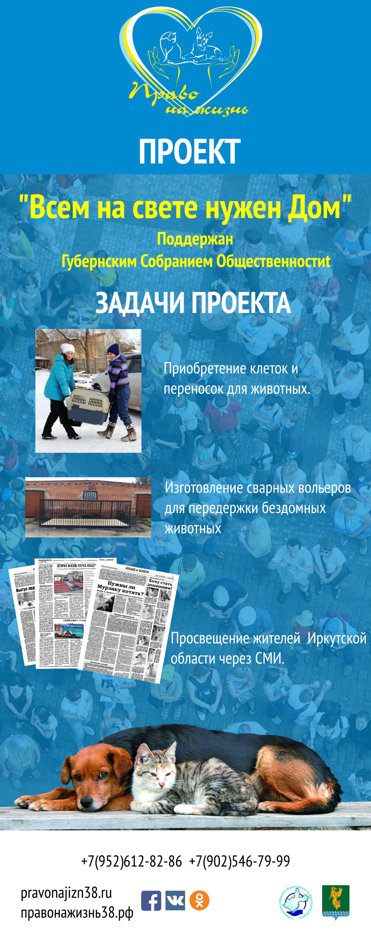 2018г. Проект «Всем на свете нужен дом» стал победителем Губернского  собрания общественности Иркутской области - БФ Право на жизнь - помощь  бездомным животным г. Ангарск